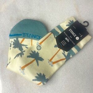 Stance sock Kids casual cream green palm tree Wade Collection Crew Socks size YL